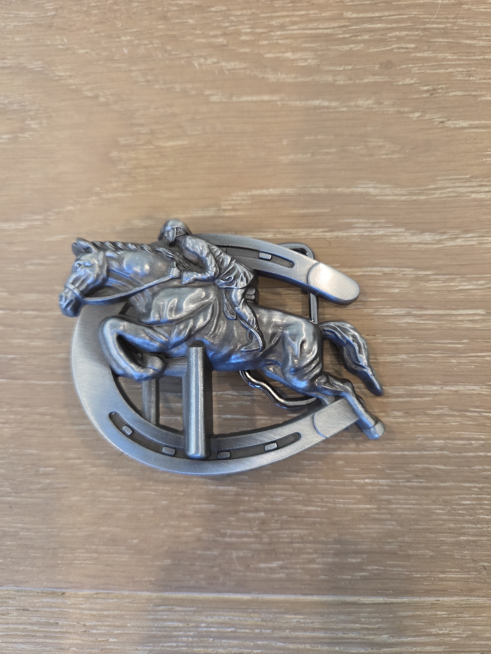 Horse Racing Jockey Horseshoe Western Silver Tone Metal Belt Buckle